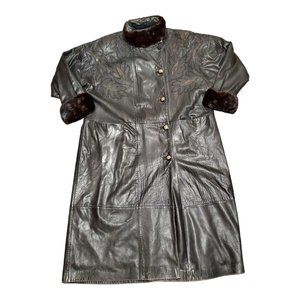 Dominic Bellissimo Faux Leather Long Coat Jacket Women's Size 10 Button‎ Up